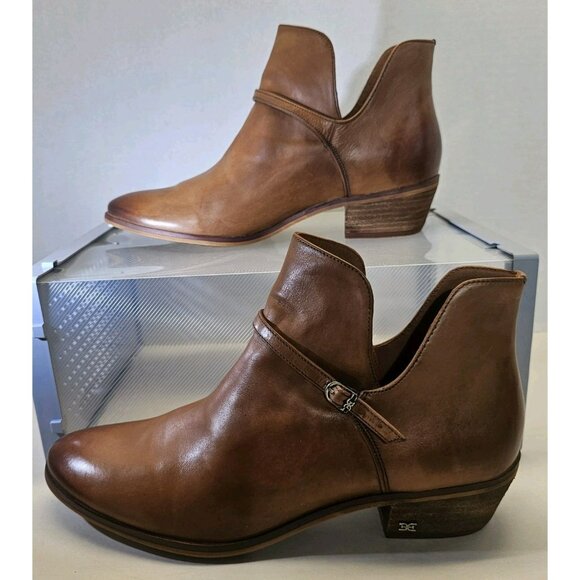 Sam Edelman Women's Palmer Cognac Leather Ankle Booties Size 11 M - Picture 1 of 16